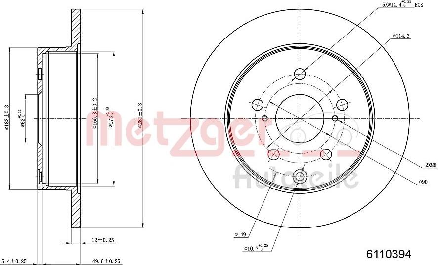 Metzger 6110394 - Disque de frein cwaw.fr