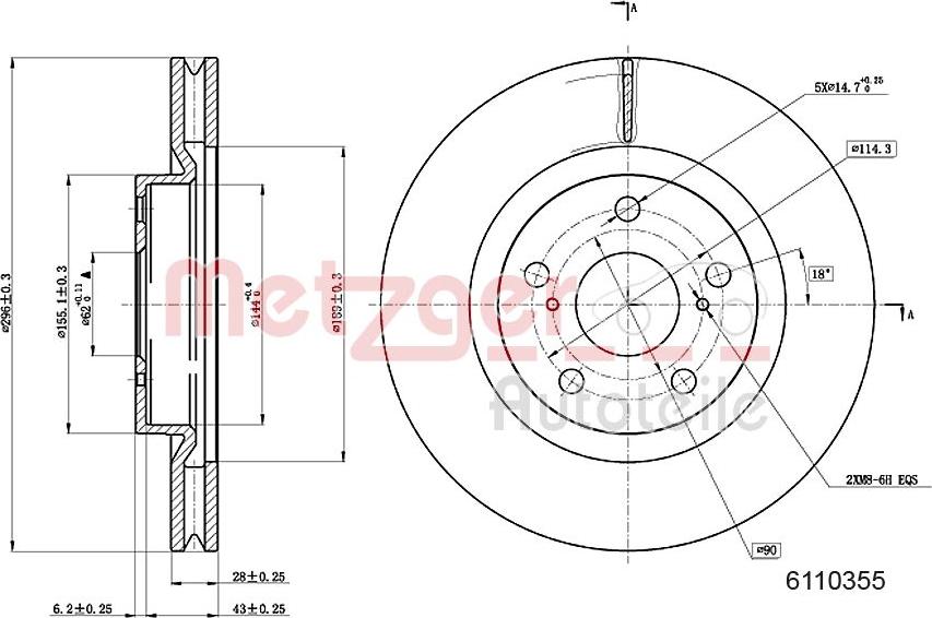 Metzger 6110355 - Disque de frein cwaw.fr