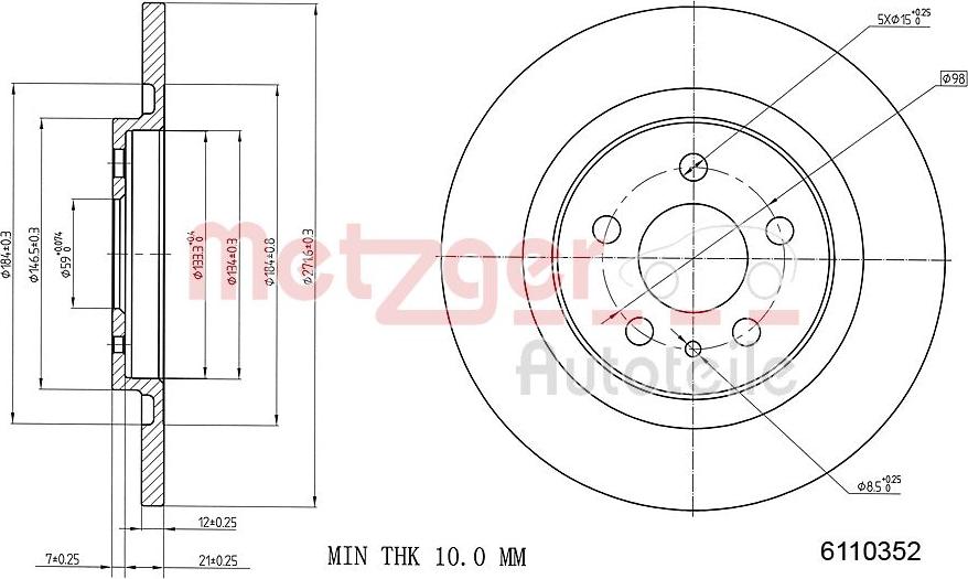 Metzger 6110352 - Disque de frein cwaw.fr