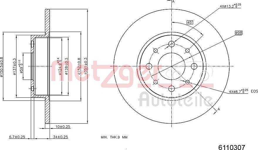 Metzger 6110307 - Disque de frein cwaw.fr