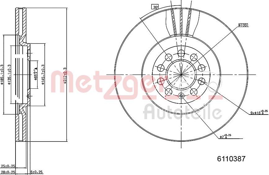 Metzger 6110387 - Disque de frein cwaw.fr