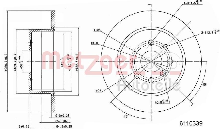 Metzger 6110339 - Disque de frein cwaw.fr