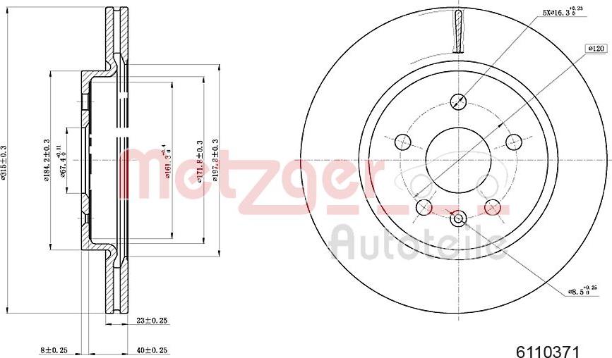 Metzger 6110371 - Disque de frein cwaw.fr