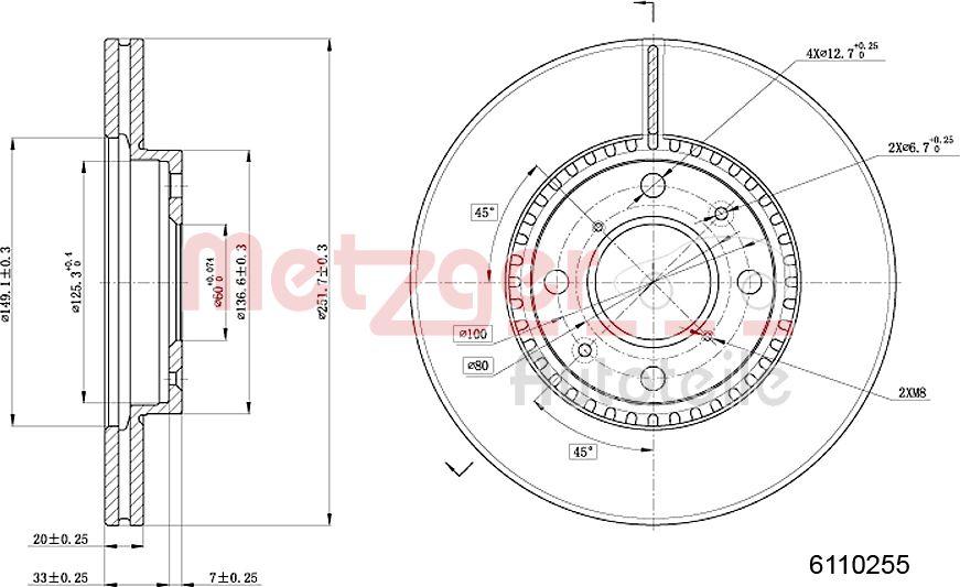 Metzger 6110255 - Disque de frein cwaw.fr