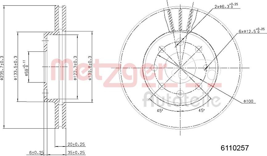 Metzger 6110257 - Disque de frein cwaw.fr