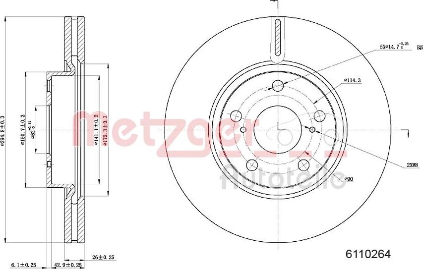 Metzger 6110264 - Disque de frein cwaw.fr