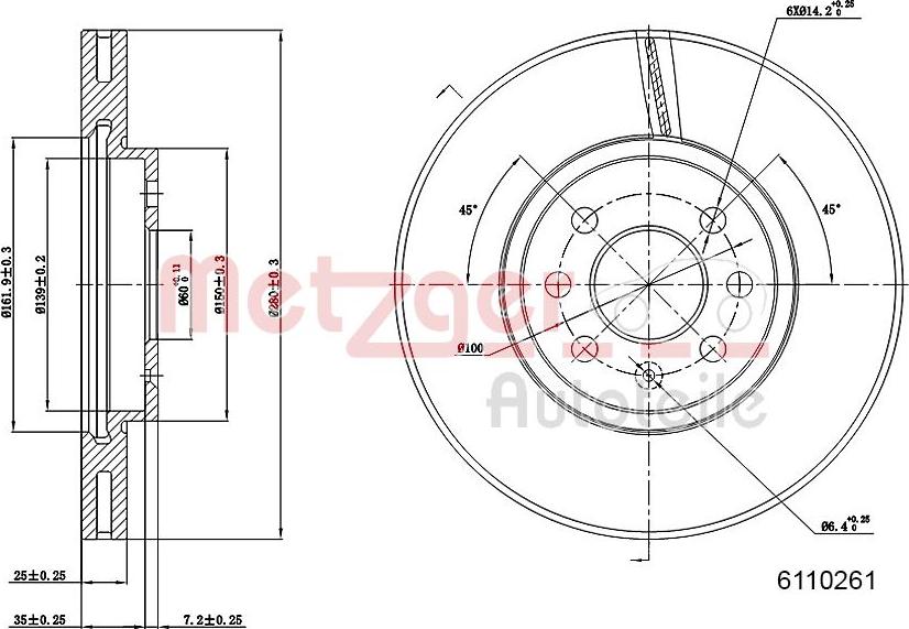 Metzger 6110261 - Disque de frein cwaw.fr