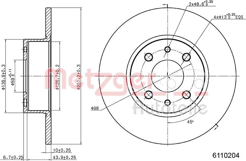 Metzger 6110204 - Disque de frein cwaw.fr