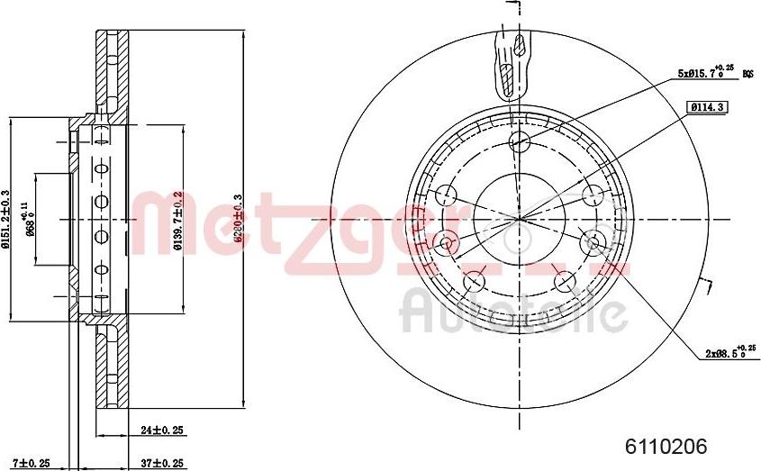 Metzger 6110206 - Disque de frein cwaw.fr