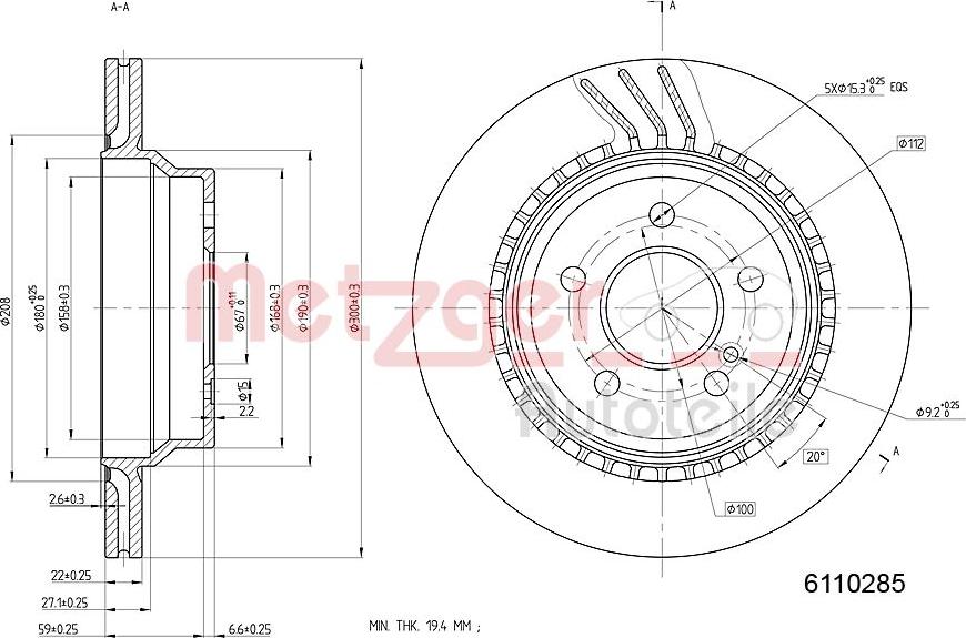 Metzger 6110285 - Disque de frein cwaw.fr