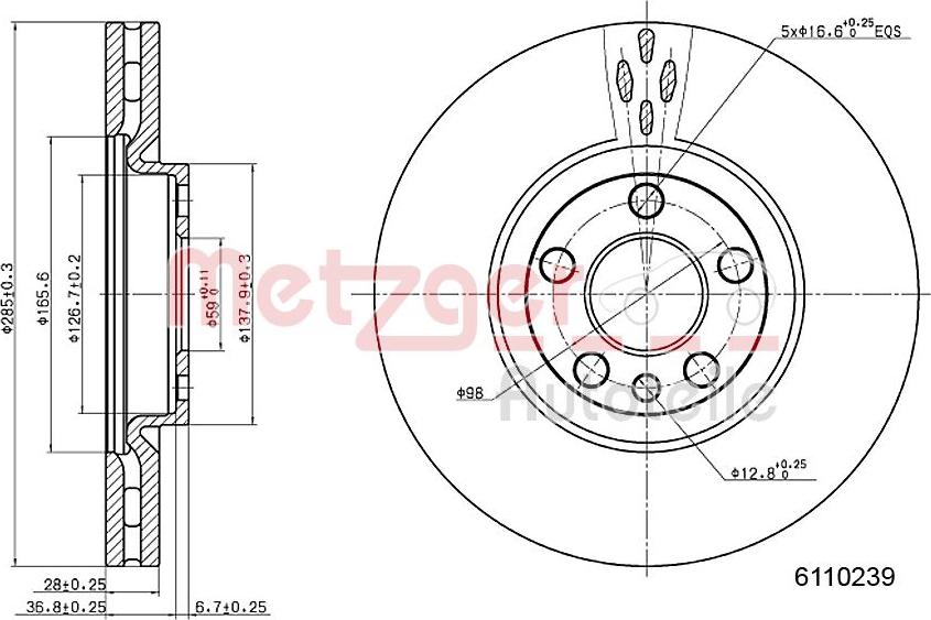 Metzger 6110239 - Disque de frein cwaw.fr