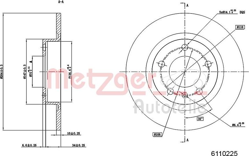 Metzger 6110225 - Disque de frein cwaw.fr