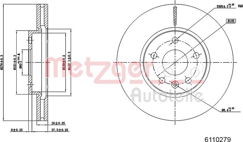 Metzger 6110279 - Disque de frein cwaw.fr