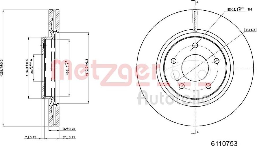 Metzger 6110753 - Disque de frein cwaw.fr