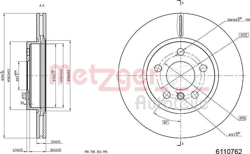 Metzger 6110762 - Disque de frein cwaw.fr