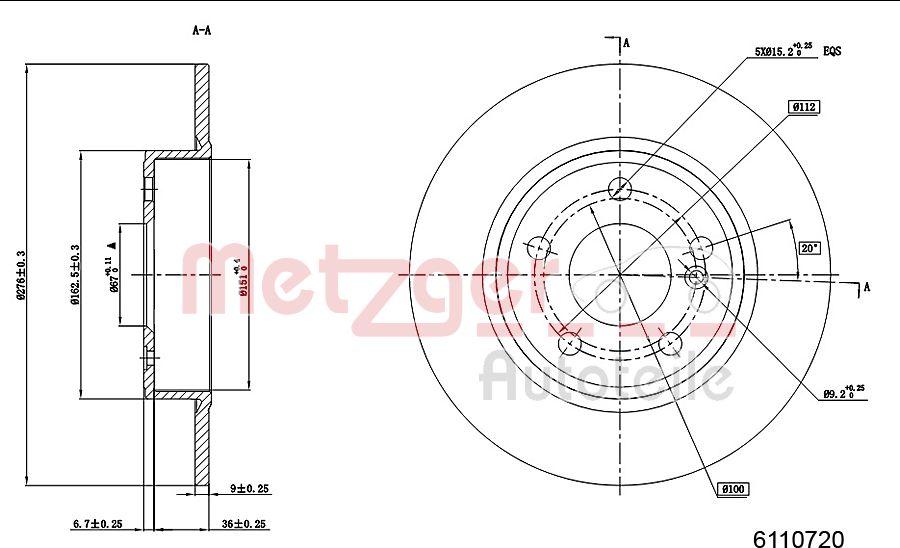 Metzger 6110720 - Disque de frein cwaw.fr