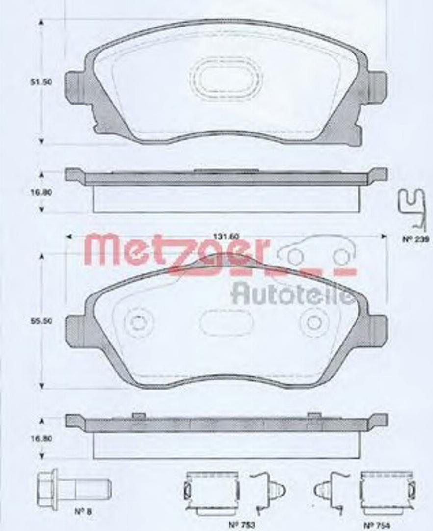 Metzger 077460 - Kit de plaquettes de frein, frein à disque cwaw.fr