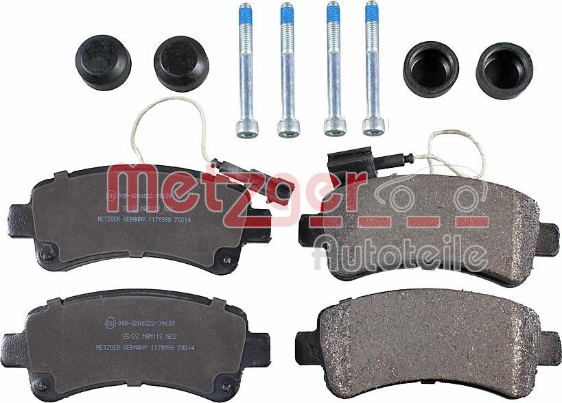 Metzger 1170998 - Kit de plaquettes de frein, frein à disque cwaw.fr