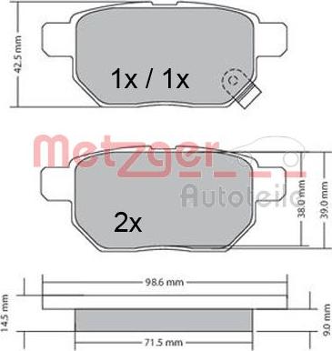 Metzger 1170444 - Kit de plaquettes de frein, frein à disque cwaw.fr