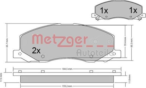 Metzger 1170468 - Kit de plaquettes de frein, frein à disque cwaw.fr