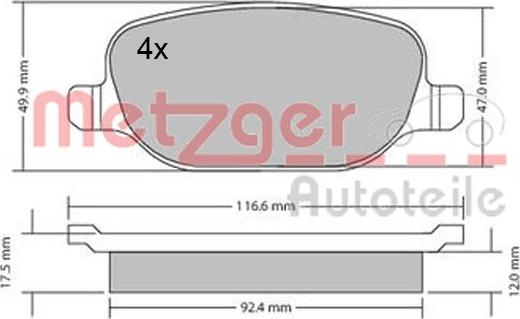 Metzger 1170403 - Kit de plaquettes de frein, frein à disque cwaw.fr