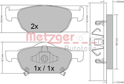 Metzger 1170594 - Kit de plaquettes de frein, frein à disque cwaw.fr