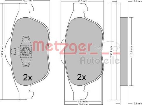 Metzger 1170556 - Kit de plaquettes de frein, frein à disque cwaw.fr