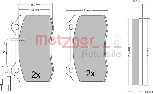 Metzger 1170551 - Kit de plaquettes de frein, frein à disque cwaw.fr