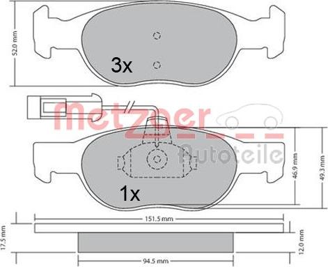 Metzger 1170517 - Kit de plaquettes de frein, frein à disque cwaw.fr