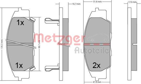 Metzger 1170649 - Kit de plaquettes de frein, frein à disque cwaw.fr