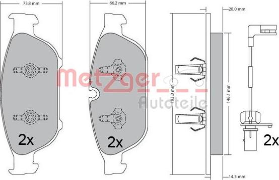 Metzger 1170657 - Kit de plaquettes de frein, frein à disque cwaw.fr