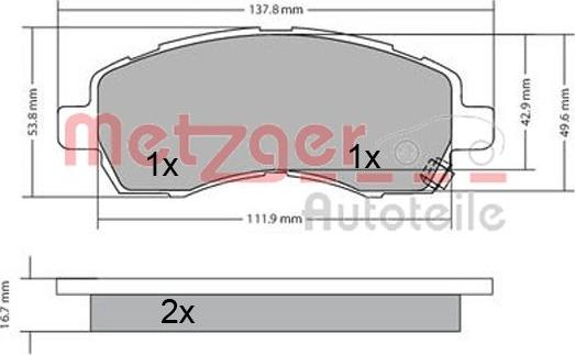 Metzger 1170607 - Kit de plaquettes de frein, frein à disque cwaw.fr