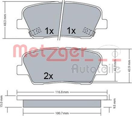 Metzger 1170687 - Kit de plaquettes de frein, frein à disque cwaw.fr