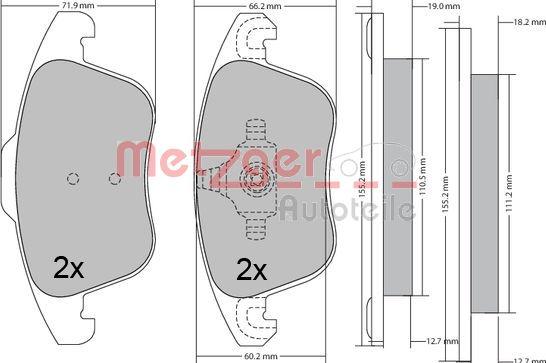 Metzger 1170638 - Kit de plaquettes de frein, frein à disque cwaw.fr