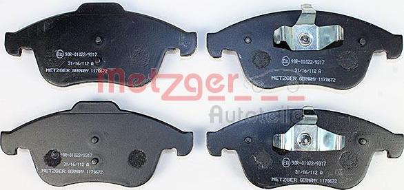 Metzger 1170672 - Kit de plaquettes de frein, frein à disque cwaw.fr