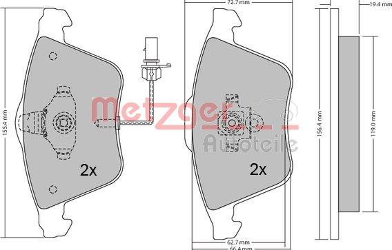 Metzger 1170099 - Kit de plaquettes de frein, frein à disque cwaw.fr