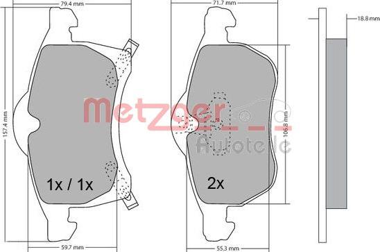 Metzger 1170091 - Kit de plaquettes de frein, frein à disque cwaw.fr