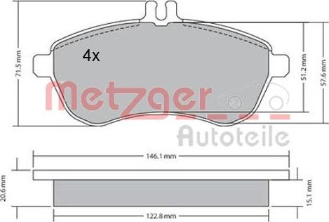 Metzger 1170046 - Kit de plaquettes de frein, frein à disque cwaw.fr