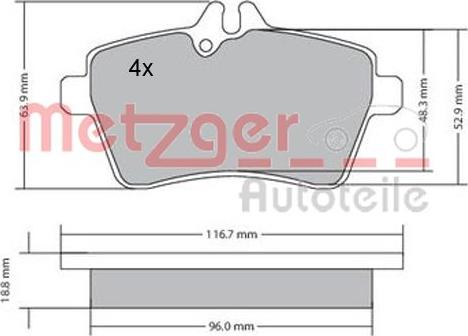 Metzger 1170053 - Kit de plaquettes de frein, frein à disque cwaw.fr