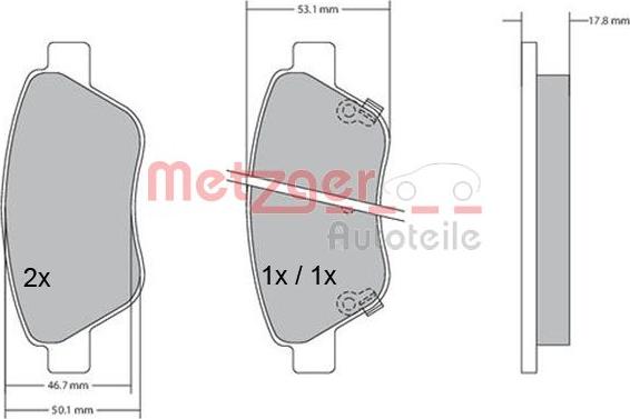 Metzger 1170057 - Kit de plaquettes de frein, frein à disque cwaw.fr