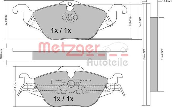 Metzger 1170063 - Kit de plaquettes de frein, frein à disque cwaw.fr