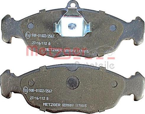 Metzger 1170015 - Kit de plaquettes de frein, frein à disque cwaw.fr