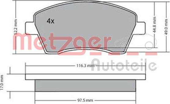 Metzger 1170029 - Kit de plaquettes de frein, frein à disque cwaw.fr