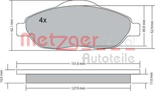 Metzger 1170194 - Kit de plaquettes de frein, frein à disque cwaw.fr