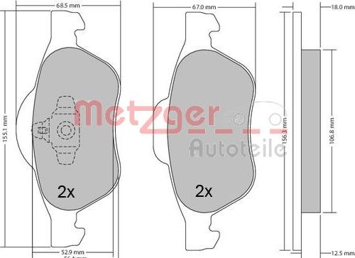 Metzger 1170155 - Kit de plaquettes de frein, frein à disque cwaw.fr