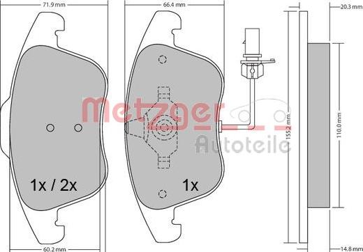 Metzger 1170156 - Kit de plaquettes de frein, frein à disque cwaw.fr