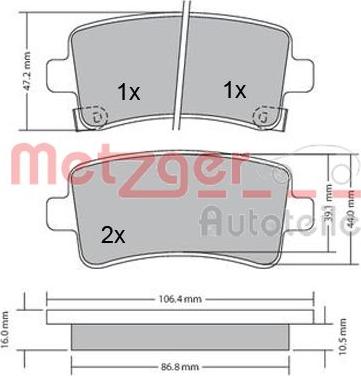 Metzger 1170152 - Kit de plaquettes de frein, frein à disque cwaw.fr