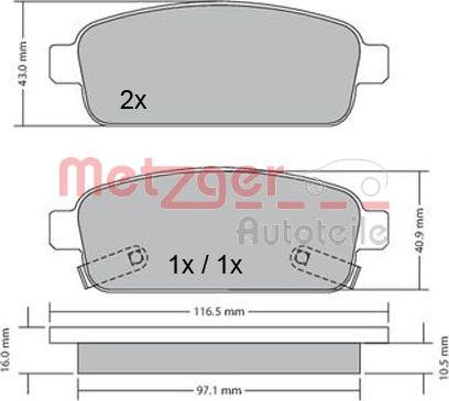 Metzger 1170164 - Kit de plaquettes de frein, frein à disque cwaw.fr