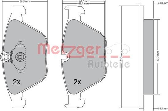 Metzger 1170168 - Kit de plaquettes de frein, frein à disque cwaw.fr