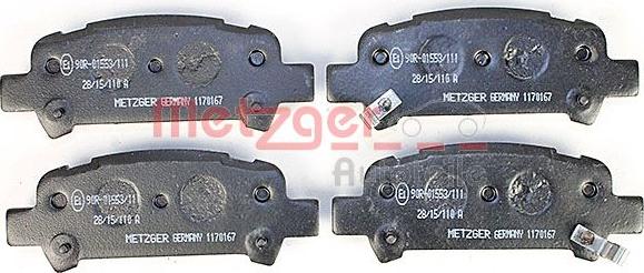 Metzger 1170167 - Kit de plaquettes de frein, frein à disque cwaw.fr